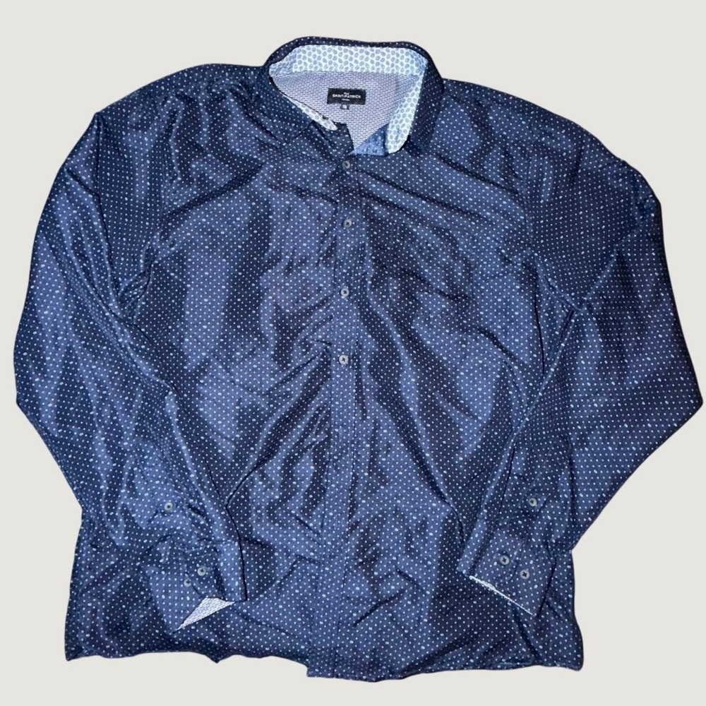 Rue Saint-Patrick Mens XL Navy Blue Micro Dot Button Down Shirt Long Sleeve